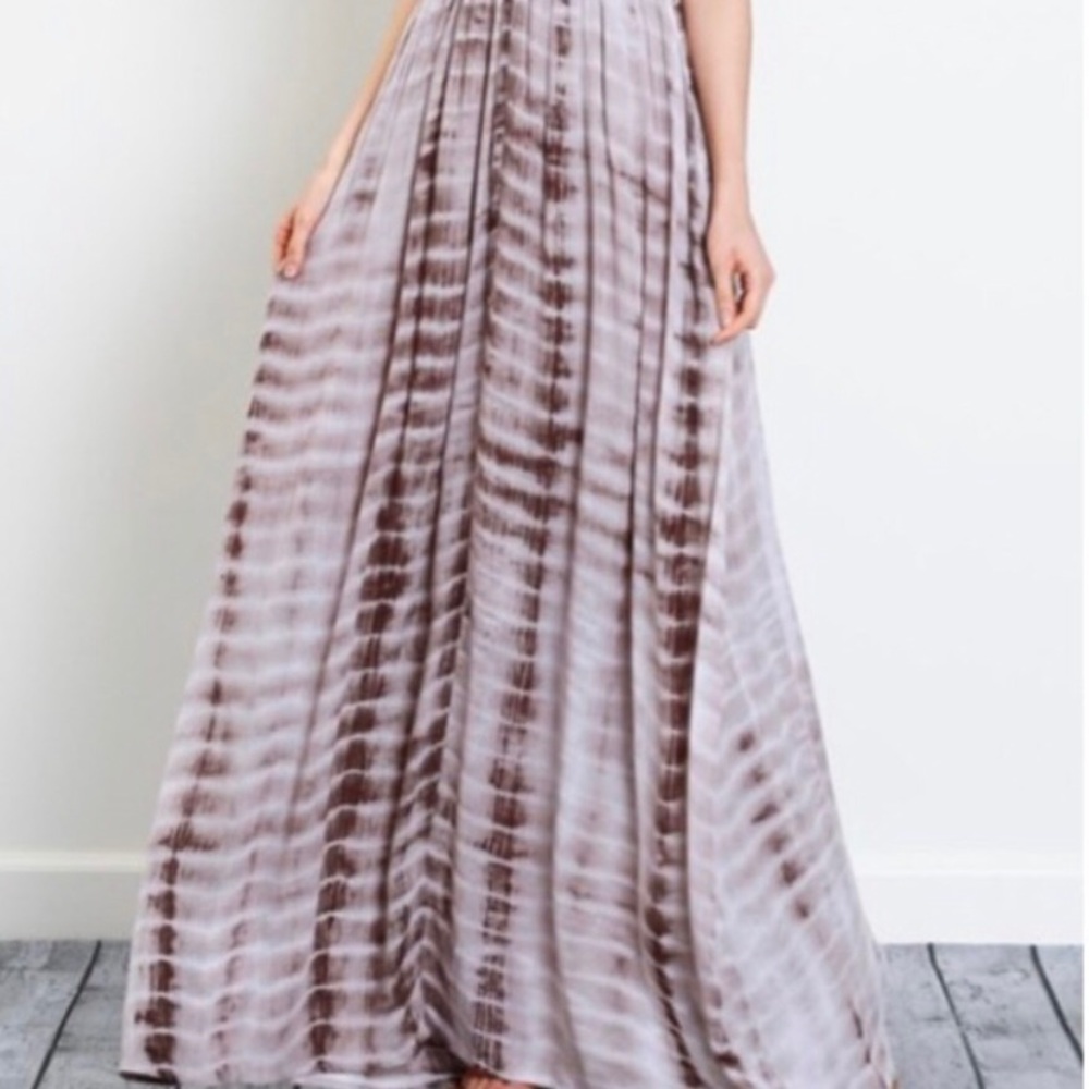 Brown Tie-dye Halter Maxi Dress